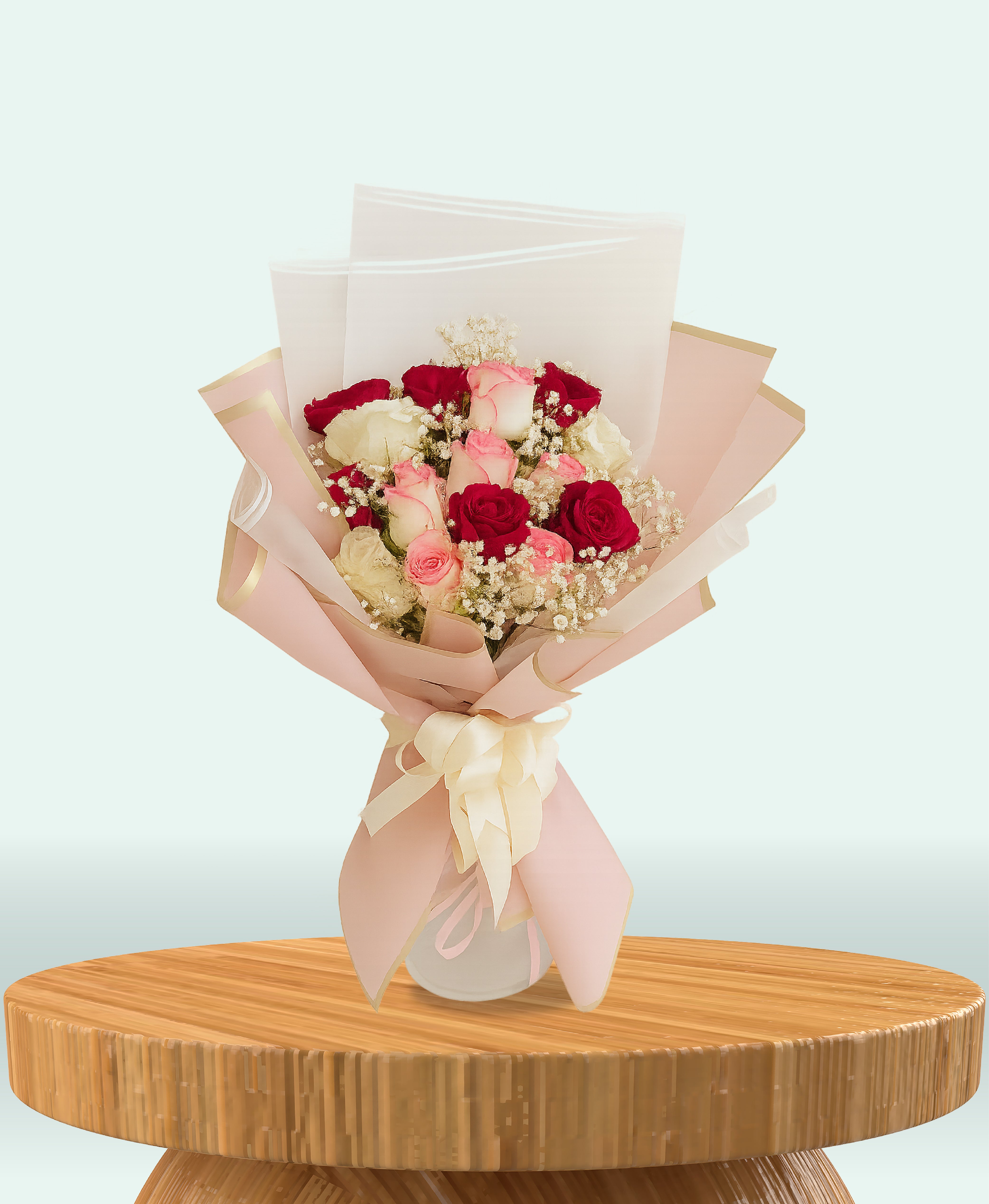 Blushing Harmony – Mixed Rose Bouquet